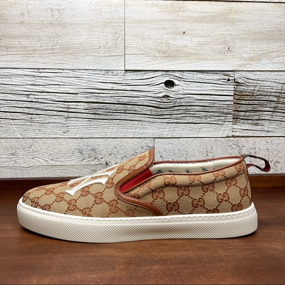 Gucci Yankees Beige GG Logo Slip On Sneakers Shoes - Picture 4 of 16